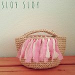 (pink&ivory)裂きシフォンフリンジのミニ麻バッグ