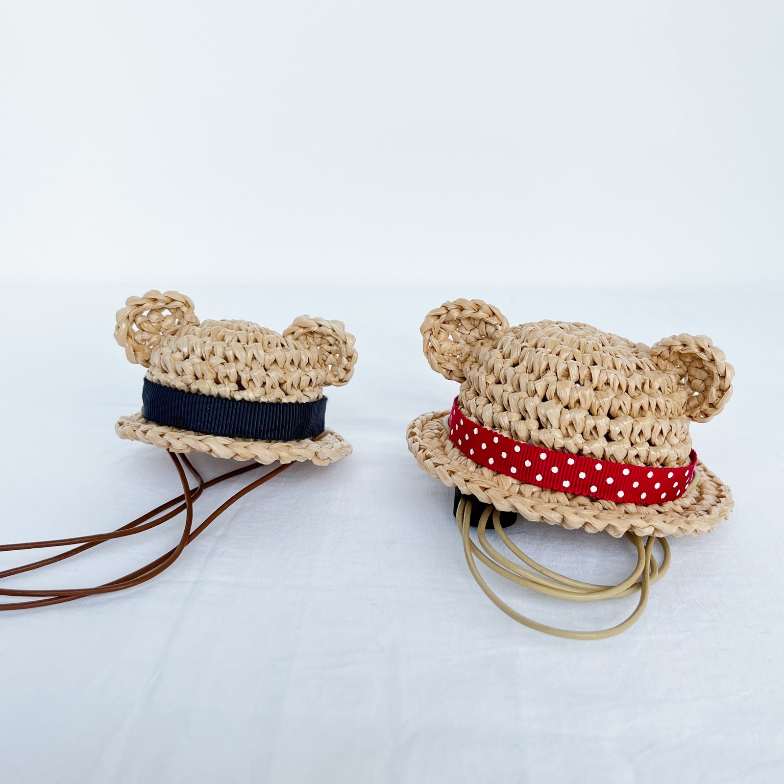 犬帽子♡くま耳麦わら帽子/Sサイズ - Crochet工房 HARU | minne