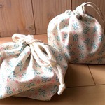 リボン柄巾着袋＊お弁当箱＆コップ入れ＊
