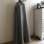 ハウンドトゥースチェックリネンで作ったハイネックフレアマキシワンピース