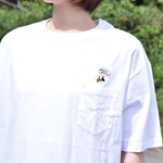 選べる26種！ワンポイントねこ刺繍Tシャツ 名入れ可《ホワイト》ビッグシルエット ユニセックス ポケット