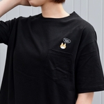 選べる26種！ワンポイントねこ刺繍Tシャツ 名入れ可《ブラック》ビッグシルエット ユニセックス ポケット
