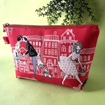 街と男女柄（赤）ファスナーポーチ 化粧ポーチ マスク入れ プチギフト