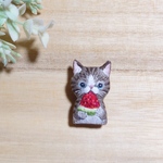 【6/4(土)19:00〜販売】ネコの刺繍ブローチ 〜watermelon〜