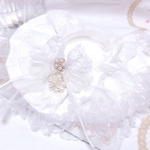 ケープ首輪【June bride】ブライダルウェディングドレス👗ホワイトリボン柄×立体ローズリボン👗フリフリレース＊ロングタイプ