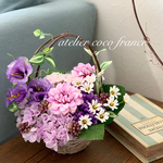 SALE❣️【ギフトフラワー】⭐︎ガーデン風フラワーバスケット（ピンクパープル系）（光触媒コーティング）