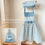 ☆北欧風ウェーブストライプ☆　こどもエプロン&三角巾（new水色）【90〜100cm.100~110cm.110~120cm.120~130cm.130~140cm.140~150cm】