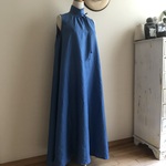 ベルギーLibeco社リネンBLで作ったハイネックフレアマキシワンピース