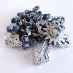 キリスト生誕地ベツレヘム十字架とスノーフレークオブシディアンのロザリオ