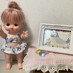 メルちゃん水着　青色　花柄