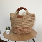 麻ひもマルシェバッグ✳︎テラコッタ✳︎持ち手本革