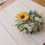 初夏の🌻ひまわりリースミニ  (約18cm)リモート部屋　玄関リース　結婚祝い　新築祝い　誕生祝い