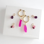 再販☆14kgf *ピンクカルセドニー×フローライト×スピネル【ピアス・イヤリング用チャームセット　天然石】（金具はオプションです）