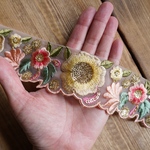 50㎝カット済み【インド刺繍リボン】チュール  フラワー　リボン　【サーモン】