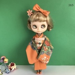 No.263  1/6サイズドール振袖　オレンジに花車四季草花金彩
