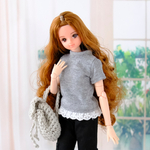 ジェニーちゃん服＊レースがかわいいＴシャツ（グレー）＊momoko