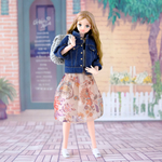ジェニーちゃん服＊オーガンジーのプリーツスカート（ベージュ）＊momoko