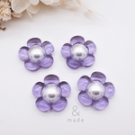 【4個】アクリルフラワーカボション　パープル　紫　ラベンダー　花　透明　貼り付けパーツ　軽量