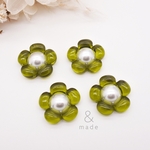 SALE!【4→8個】アクリルフラワーカボション　オリーブグリーン　カーキ　緑　花　透明　貼り付けパーツ　軽量