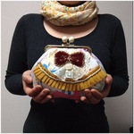 象牙風玉がキレイなガマ口ポーチ　レインボーホース♪　プロトタイプ送料込