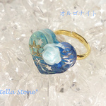 オルゴナイト 指輪＊～Rose of galaxy～ ＊ハート＊ゴールド＊樹脂・レジン＊星チャーム＊ラピスラズリ＊宇宙＊天然石＊パワーストーン