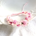 薔薇ブーケと天然石のローズガーデン編み込みブレス☆ピンク系