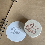 ネコと魚ワンポイント消しゴムはんこ