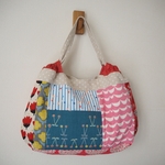 ♪北欧風　パッチワーク　クシュクシュBAG　♪　ホワイトドット　　綿麻 