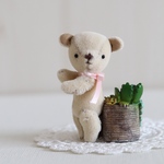約6.3cm ミニチュア テディベア ピンクリボンちゃん