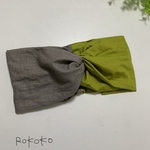 cotton（ピスタチオ）×リネン♡ワイヤー入りボリュームツートンヘアターバン♡