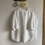 リネン、コットンローン刺繍のリブプルオーバー