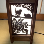 花札柄とねこ　の行燈(あんどん)