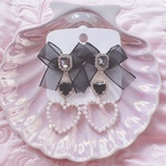 【人気♡再販♡】ブラックリボンパールハートピアス　イヤリング