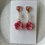 [送料無料]レジン＆つまみ細工ピアス ピンク ハート