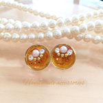 再販 べっ甲パールピアス（No.2）
