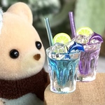 204 ＊イルカのブルー＆グレープソーダ＊　2個セット　ミニチュア　ドリンク　シルバニアファミリー　ドールハウス　海　夏