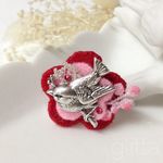 すずめとお花のリング（赤）