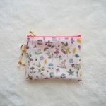 ★One side all skeleton mini pouch　 リバティ　サナ　ベージュ地/マルチカラー　11×8.5cm