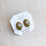 【再販】white flower ＆ green 楕円 earring/ドライフラワー  レジン