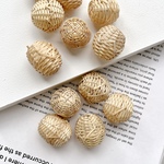 2pcs[ナチュラル・直径約23mm] ラタン 模様入り ボール r071