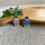 こどもペンギンのアップリケ　ストライプ　オレンジ＆ブルー