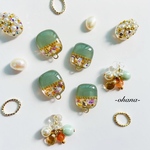 癒しのアッシュグリーン♡おめかしビジュー付きピアス/イヤリング