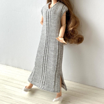 Vネックノースリーブ☆ニットワンピース.22センチドールの洋服(グレー)