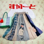 416 スカート　猫　ネコ　リメイク　ハンドメイド　手ぬぐい　手拭い　古布　手ぬぐいリメイク　着物リメイク　浴衣リメイク