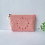 手刺繍まちありポーチ（ピンク）