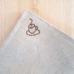 コーヒーカップ刺繍入りキッチンクロス　リネン100％