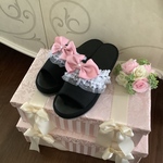 ❤️ピンクリボン❤️クリスタルのせ❤️低反発スリッパ❤️