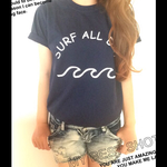  【SURF ALL DAY】Tシャツ→ネイビーSサイズ