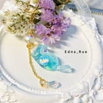イヤーカフ✵揺れるニャン魚姫🧜‍♀️blue🐈 ロングチェーン(左耳or右耳) マスクチャーム変更可　送料無料