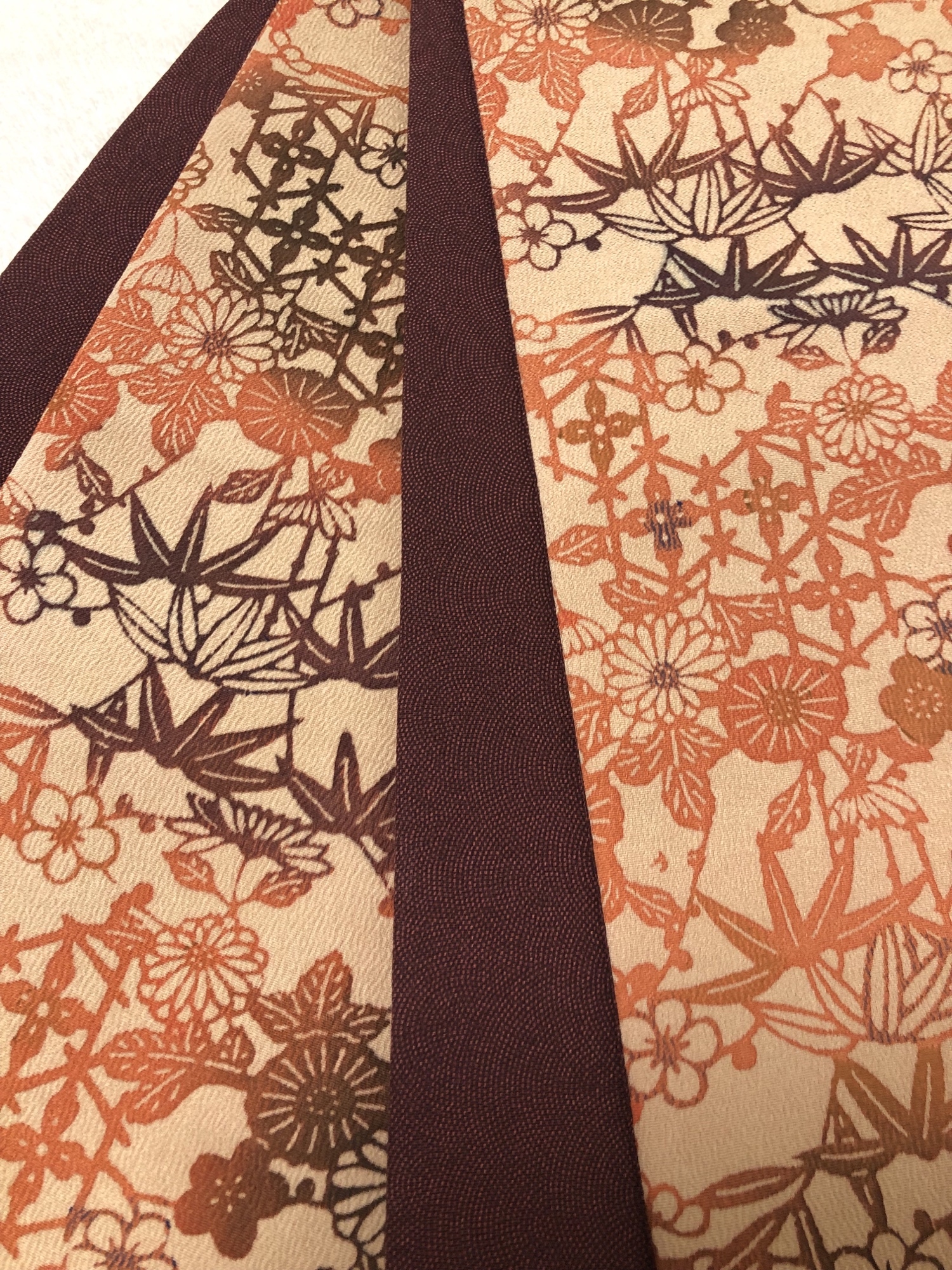 246号 半幅帯 琉球紅型 アイボリー×鮫小紋 緑 正絹 リバーシブル 受注